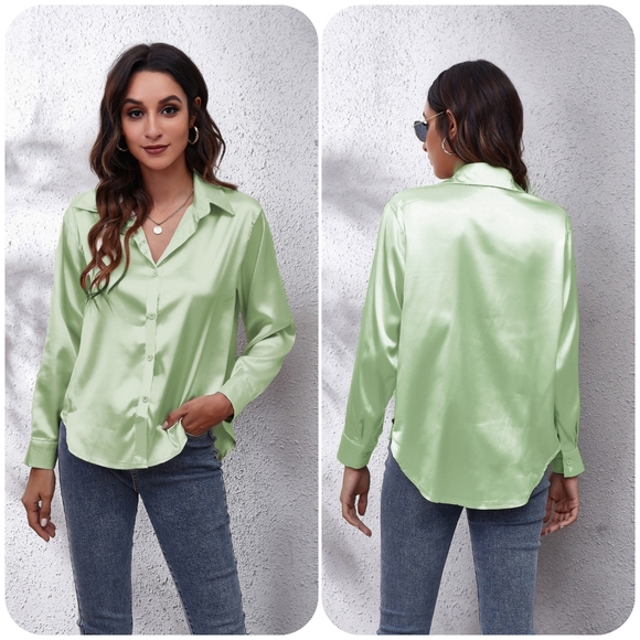 Light Green Collared Neck Buttoned Long Sleeve Shirt - Picture 5 of 15